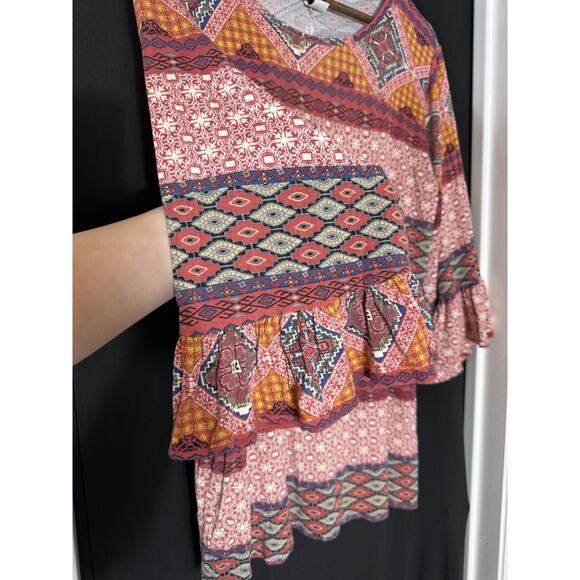 YAHADA MULTICOLORED  Tunic Blouse Boho Cottage Soft Light Weight Bell Sleeve 1X - Picture 6 of 9